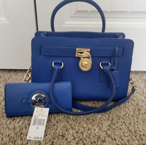Michael Kors Electric Blue Medium Hamilton Handbag with matching wallet